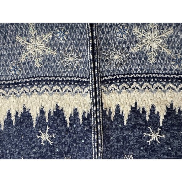 VTG Stitches In Time Womens L Blue White Granny Sweater Beaded Snowflake Holiday - Picture 4 of 13